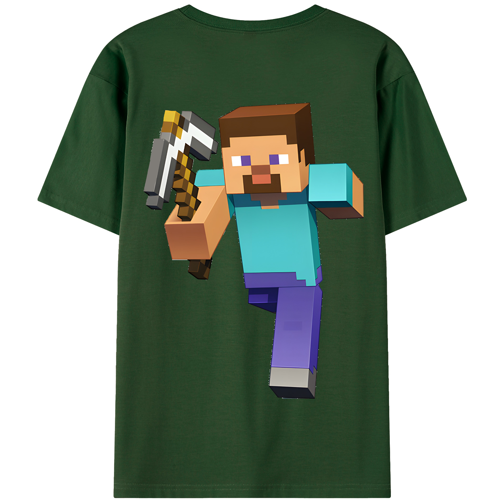（画像用） マインクラフト ブロックの世界 Minecraft MC Block world 綿100％半袖Tシャツ（背面プリント）